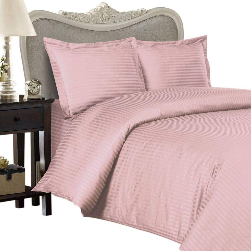 4 Piece Luxurious 1500 Thread Count Full Size Goose Down Alternative Comforter Set 100% Egyptian Cotton, Pink Stripe Color, 1500 TC - 750FP - 50Oz.