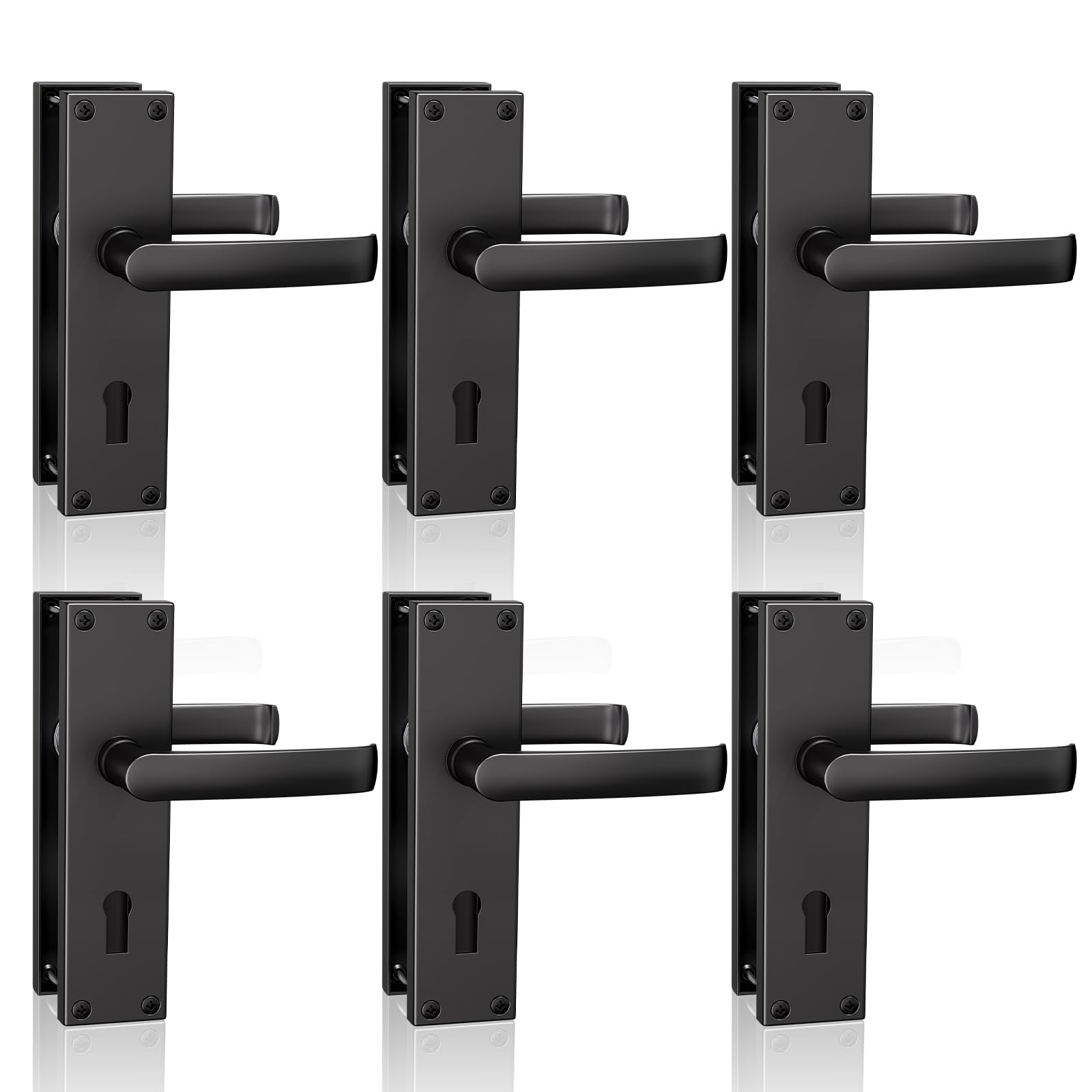 Bwintech 6 Pairs Lever Latch Flat Black Door Handles,Classic Victorian Straight Design,with Key Hole,Ideal for All Types of Wooden Doors,Internal Doors