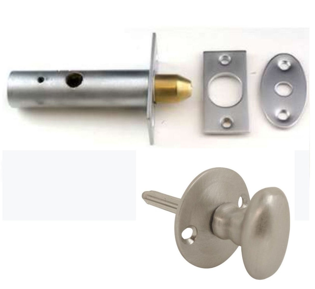Satin Chrome Oval Thumb Turn with Door Security 60mm Rack Bolt