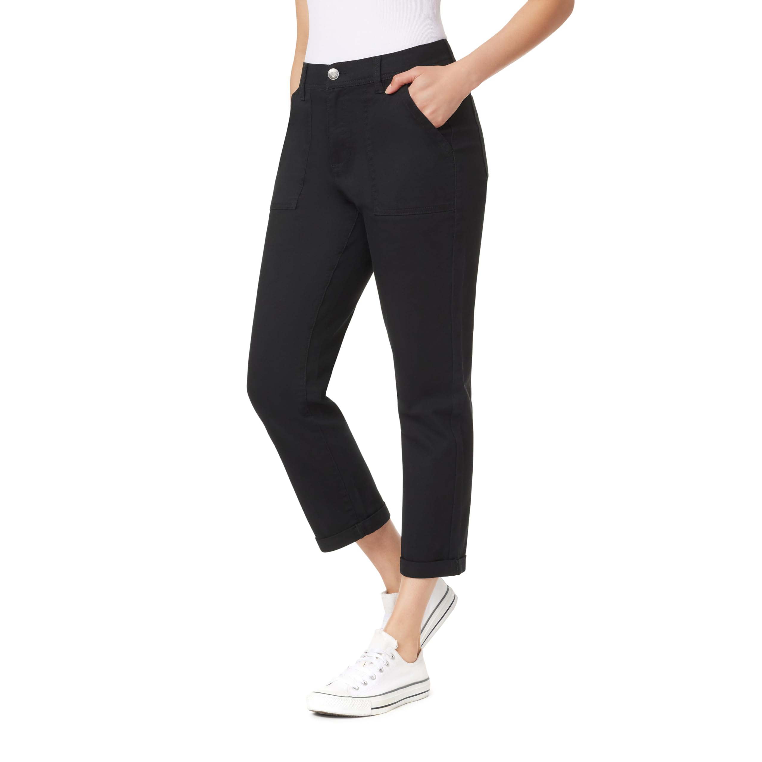 Angels Forever Young Womens Everflex Classic Twill Convertible Straight Mid-Rise Pants