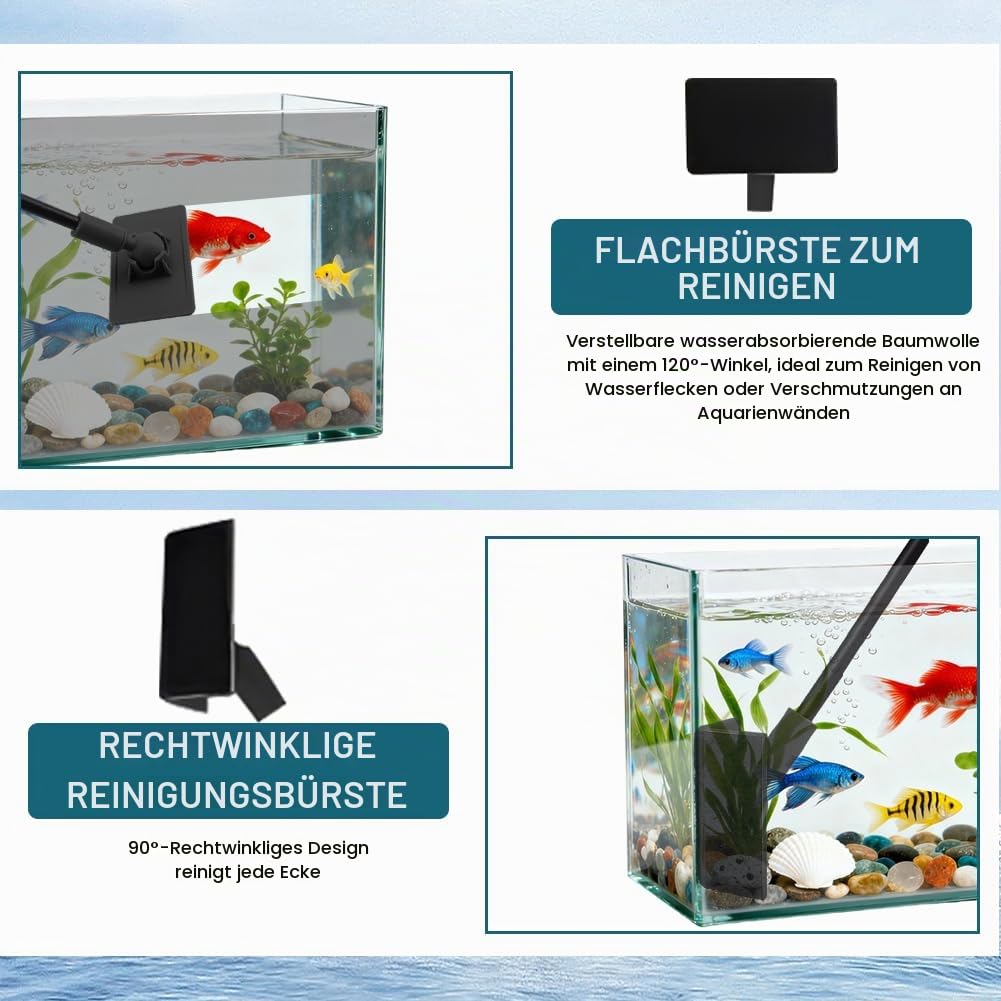 Aquarium Reinigungswerkzeuge, 5-in-1 Reinigungsset mit Scheibenreiniger, Algenschaber, Glasschwamm, Kiesbesen, Netz-Reinigungswerkzeug für Aquarium, Fish Tank Reiniger set für Aquarien & Glasbecken