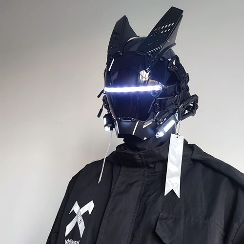 Miniatura 2 de JAUPTO Casco gótico punk, máscara tecnológica, casco tecnológico de cosplay de Halloween, casco futurista con luz LED