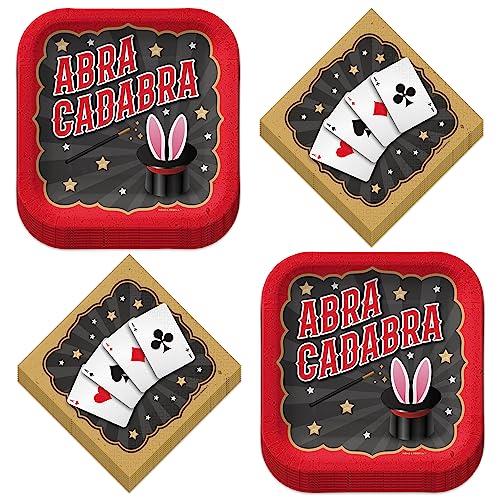 Magic Party Supplies - Magician Square Paper Dessert Plates and Playing Card Beverage Napkins (Serves 16) Magic Party Supplies - Magician Square Paper Dessert Plates and Playing Card Beverage Napkins (Serves 16)