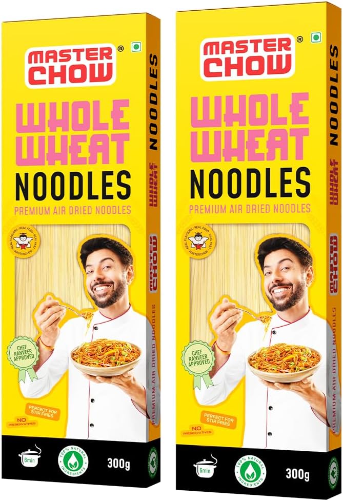 MasterChow Healthy Whole Wheat Noodles (Pack of 2), No Preservatives, 100% Whole Wheat, Get Restaurant Style Taste in Just 10 Minutes, Serves 4-5 Meals