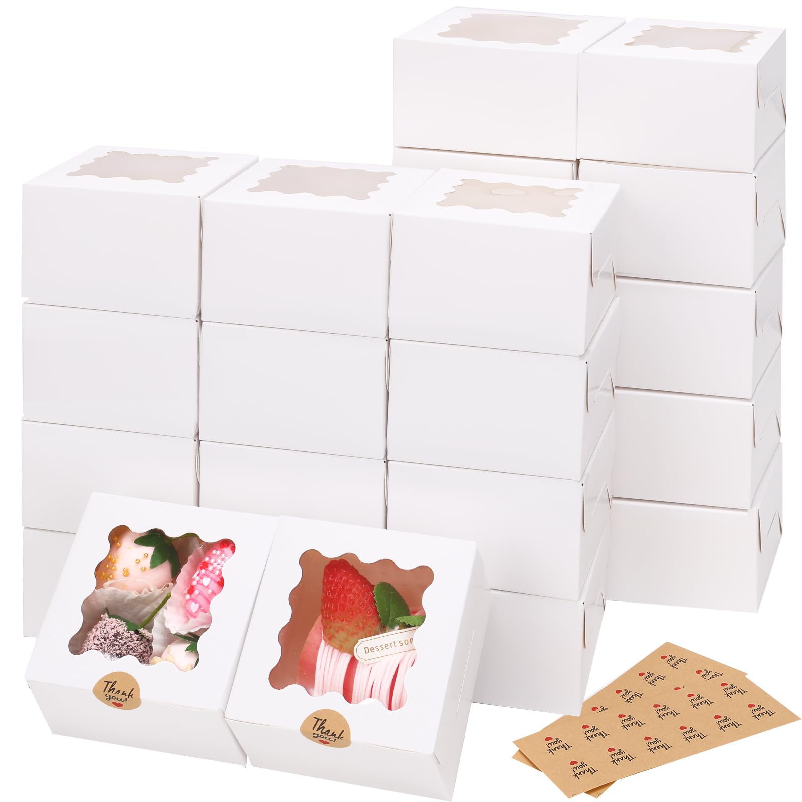 30% Off 24pcs White Cookie Boxes with Window & Stickers