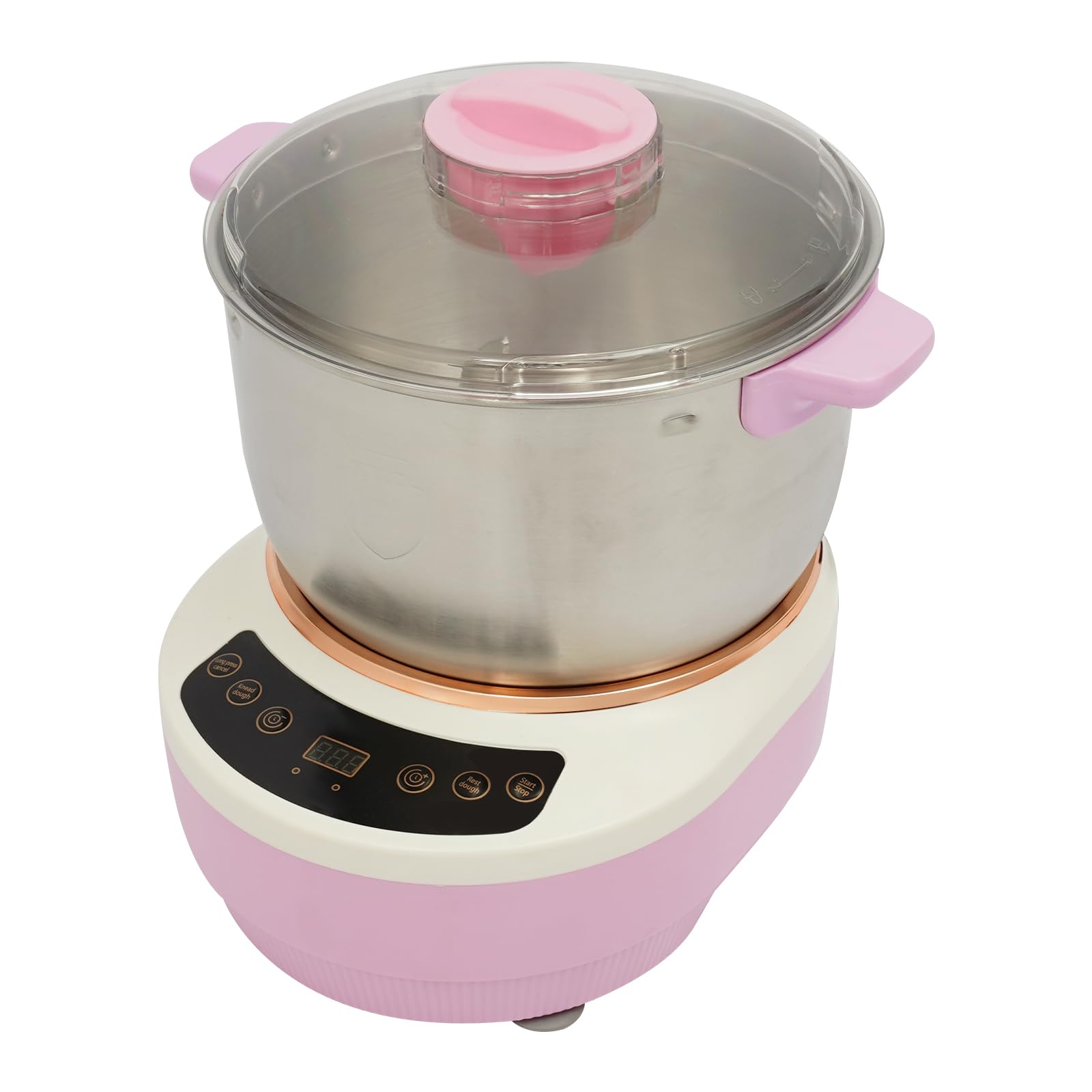 Acero Inoxidable Amasadora Eeléctrica avec Fonction Fermentation | 7 Litros Rosa Maquina de Masa, con Tapa Transparente, Diseño Silencioso, Preparación de Pan y Pasta