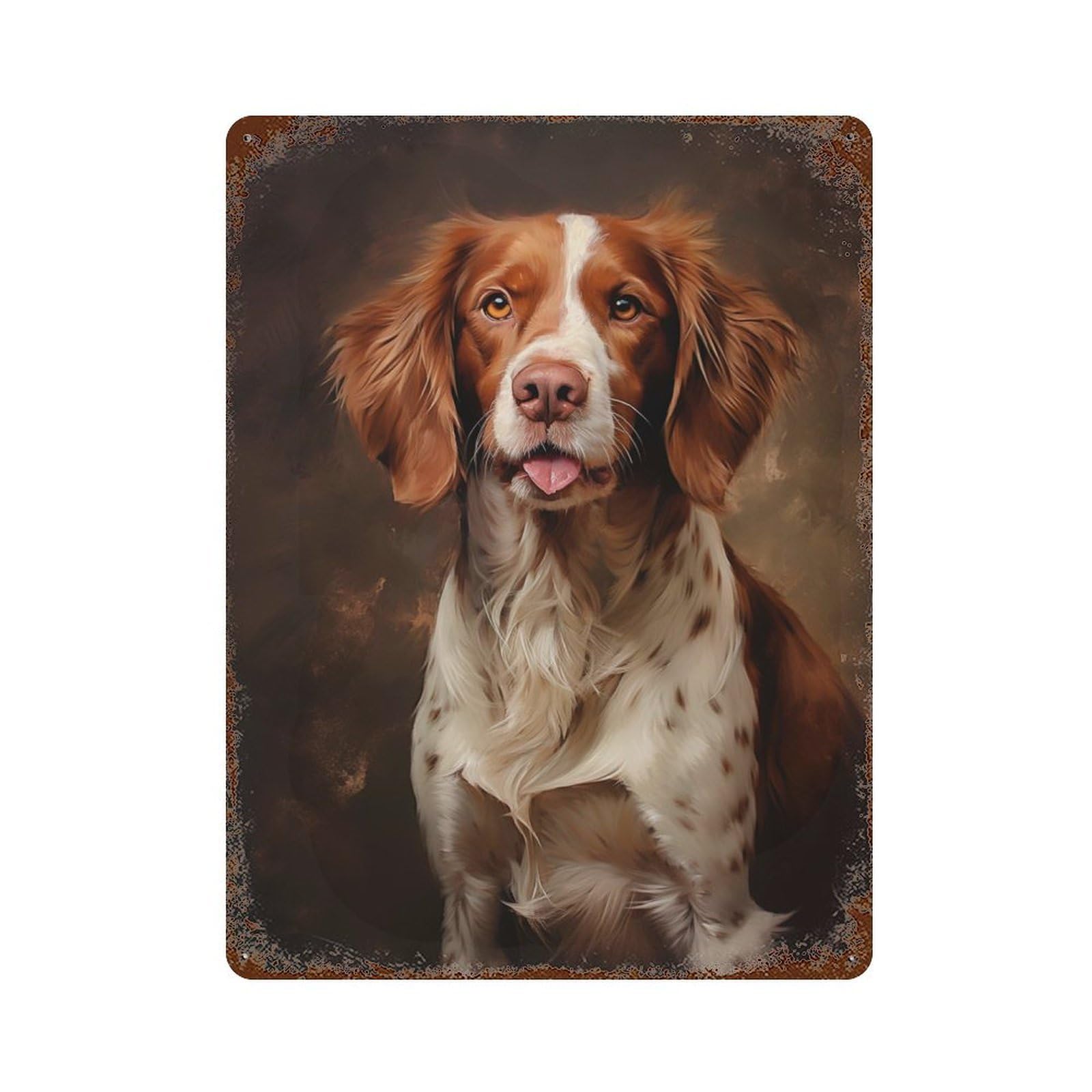Brittany Spaniel 15.7"x11.8" Vintage Metal Tin Sign, Retro Wall Decor for Basement, Hobby Room And Garage Decor