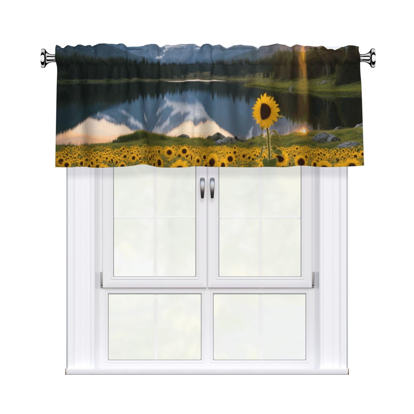 FekiLoot Park Sunflower Landscape Curtain Valance for Windows, Kitchen Window Valances Rod Pocket Window Treatments Short Curtains Drapes for Bathroom Bedroom Cafe Decor 54x18inch 1 Panel