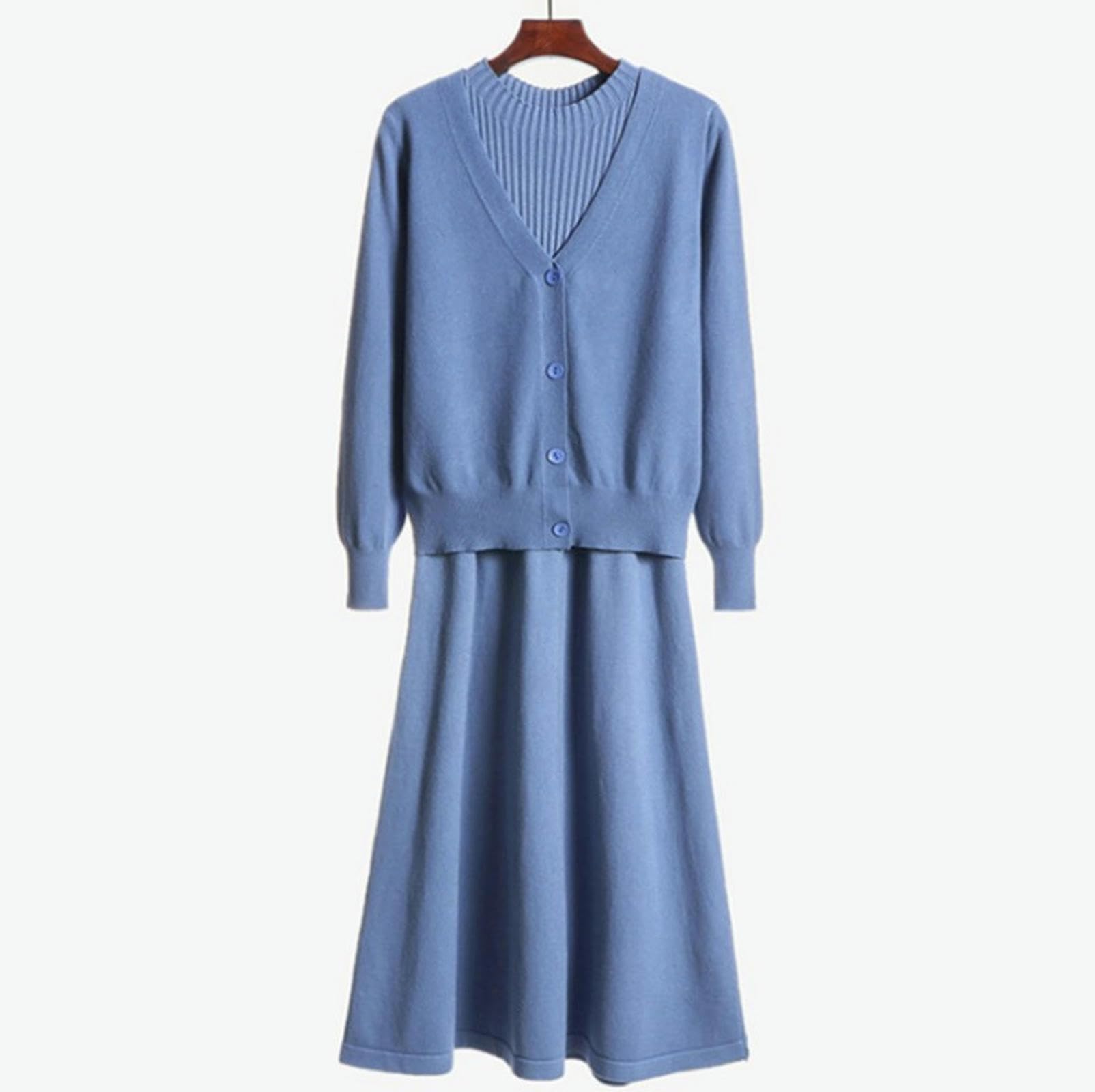 Vestito Abito Maglione A Maniche Lunghe All'inizio dell'Autunno Abito A Due Pezzi A Maglietta A Maglia da Donna A Maglia-Rosa-codice Medio