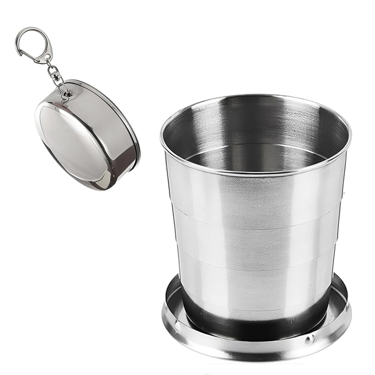 150ML Tazza Pieghevole in Acciaio Inossidabile Bicchiere Pieghevole Tazza Telescopica Coppa In Metallo Da Campeggio per Picnic Escursionismo (M)