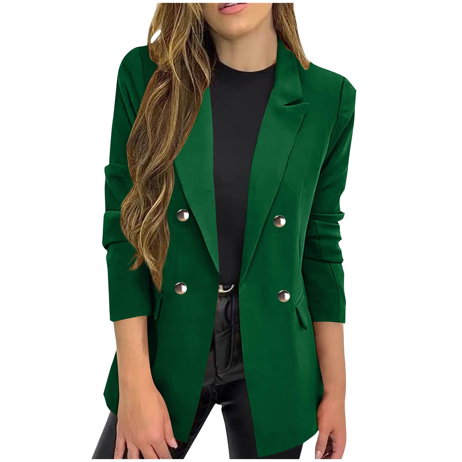 Womens Casual Long Sleeve Blazers Solid Color Blazer Work Office Open Front Blazer Jacket Fall Slim Business Work