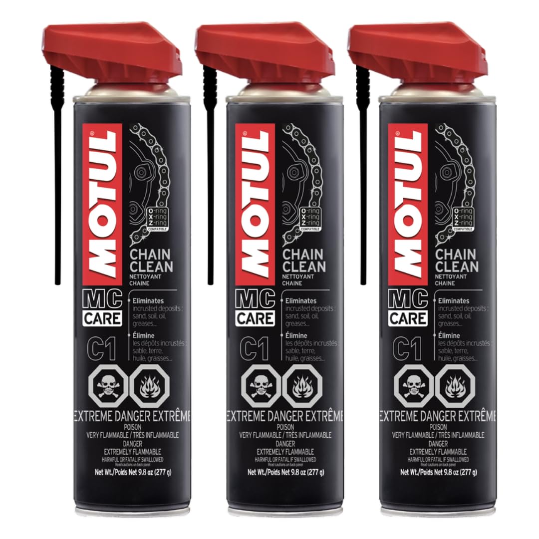 C1 Motorcycle Chain Clean, O, X & Z-Ring Compatible, Road & Off Road, 400mL/9.8 Fl oz Can - 3 Pack (111818)