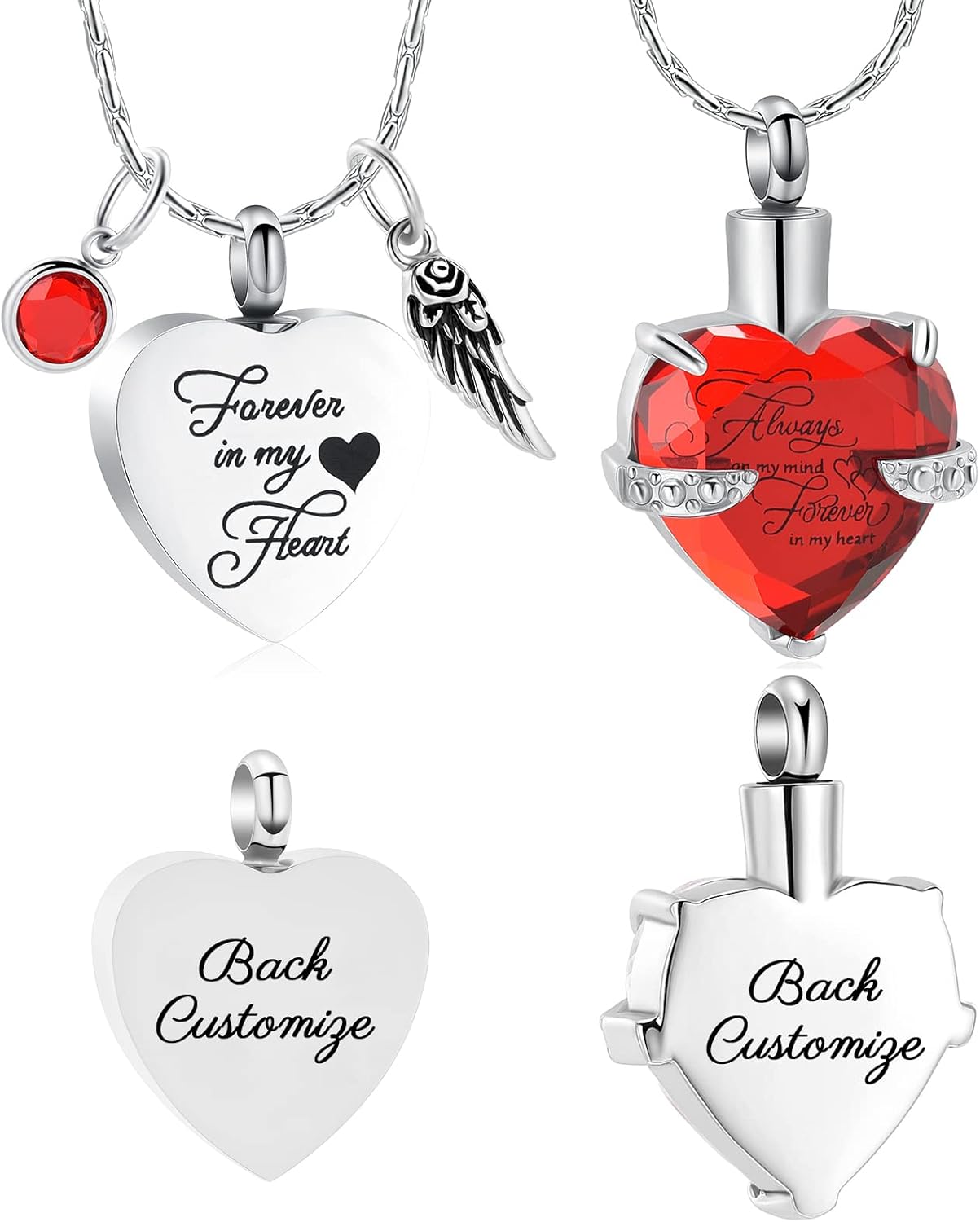 constantlife Cremation Jewelry Memorial Urn Necklace for Ashes Love Heart Pendant Stainless Steel Ashes Holder Personalized Customization Engravable Keepsake