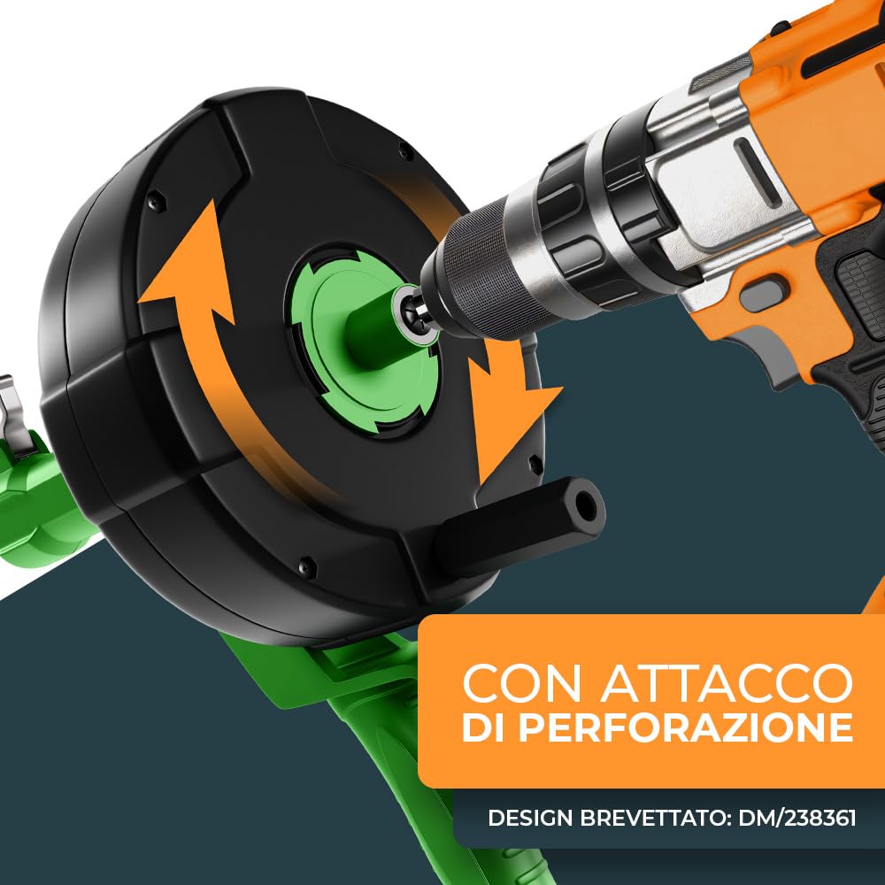 Meisterfaktur Sonda Sturatubi per Pulizia [10,5 m] - Funzione Automatica - Molla Stura Tubi Ideale con Alimentazione Automatica - Sonda Idraulica Stura Lavandini e Scarichi per Amanti del Fai da Te!