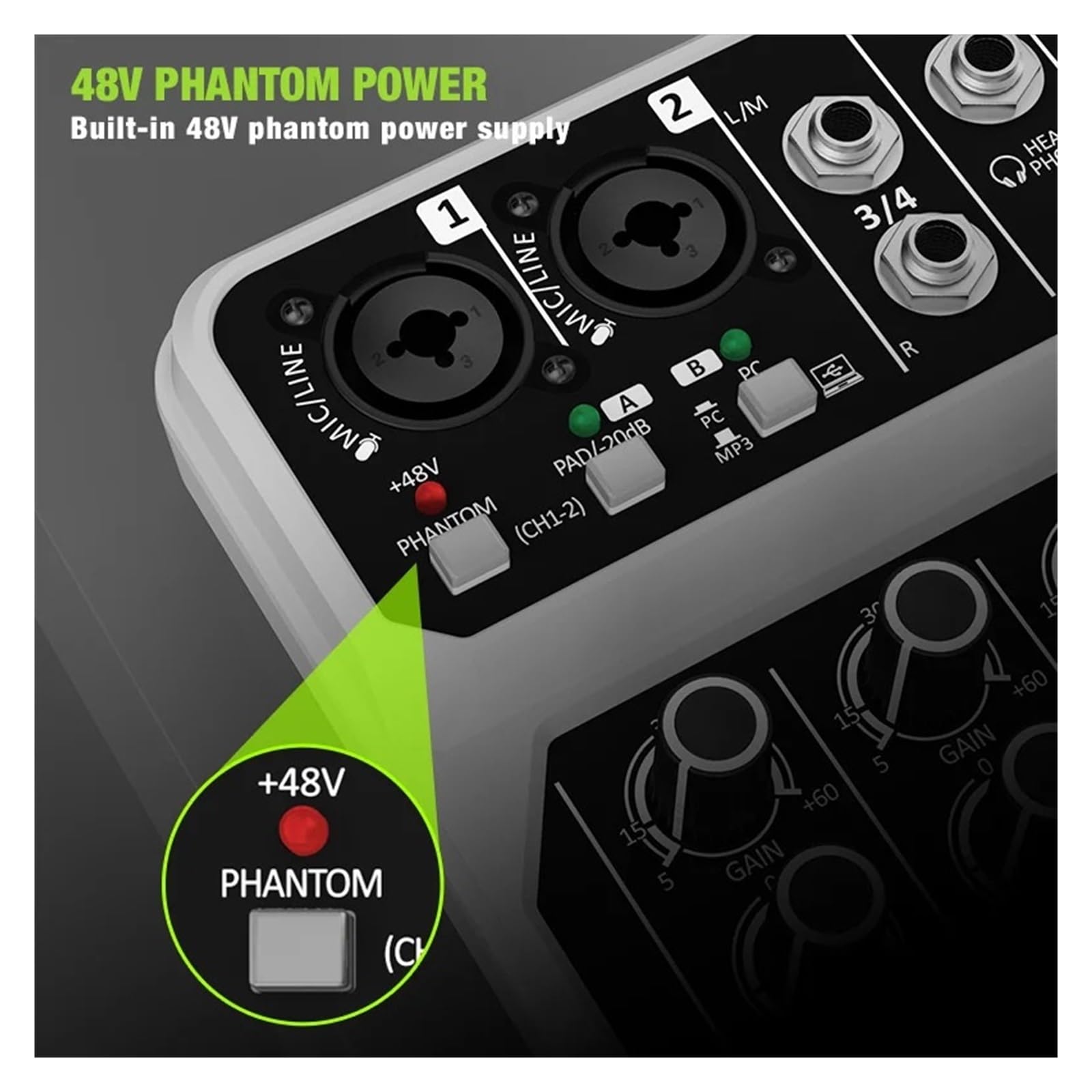 Console Mixer Audio A 4 Canali Con Kit Microfono Wireless Interfaccia USB Bluetooth, For Chitarra PC DJ Karaoke Riproduzione Chiara Del Suono