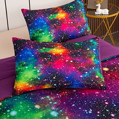 Image of Tailor Shop Galaxy Comforter Set Colorful Outer Space Rainbow Bedding Set Twin for Girls Boys Kids Bedroom Decoration - Includes 1 Comforter 1 Pillowcase