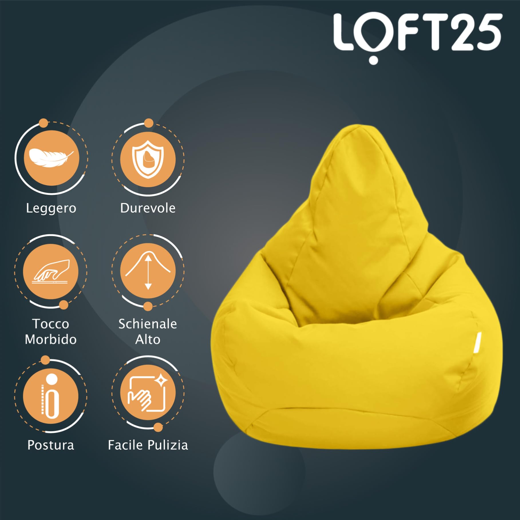 Sedia Bean Bag Gaming Con Schienale - Resistente All'Acqua, Per Interni Ed Esterni, Arancione - Foto 7