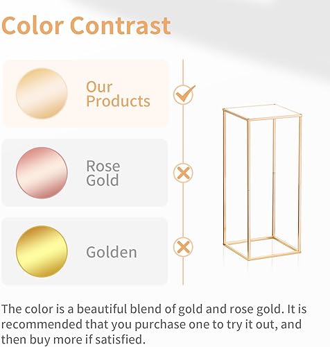 Miniatura 4 de Nuptio Centros de mesa de boda Jarrones dorados 2 piezas de 23 pulgadas de alto soporte de flores de metal jarrón de piso de columna geométrico