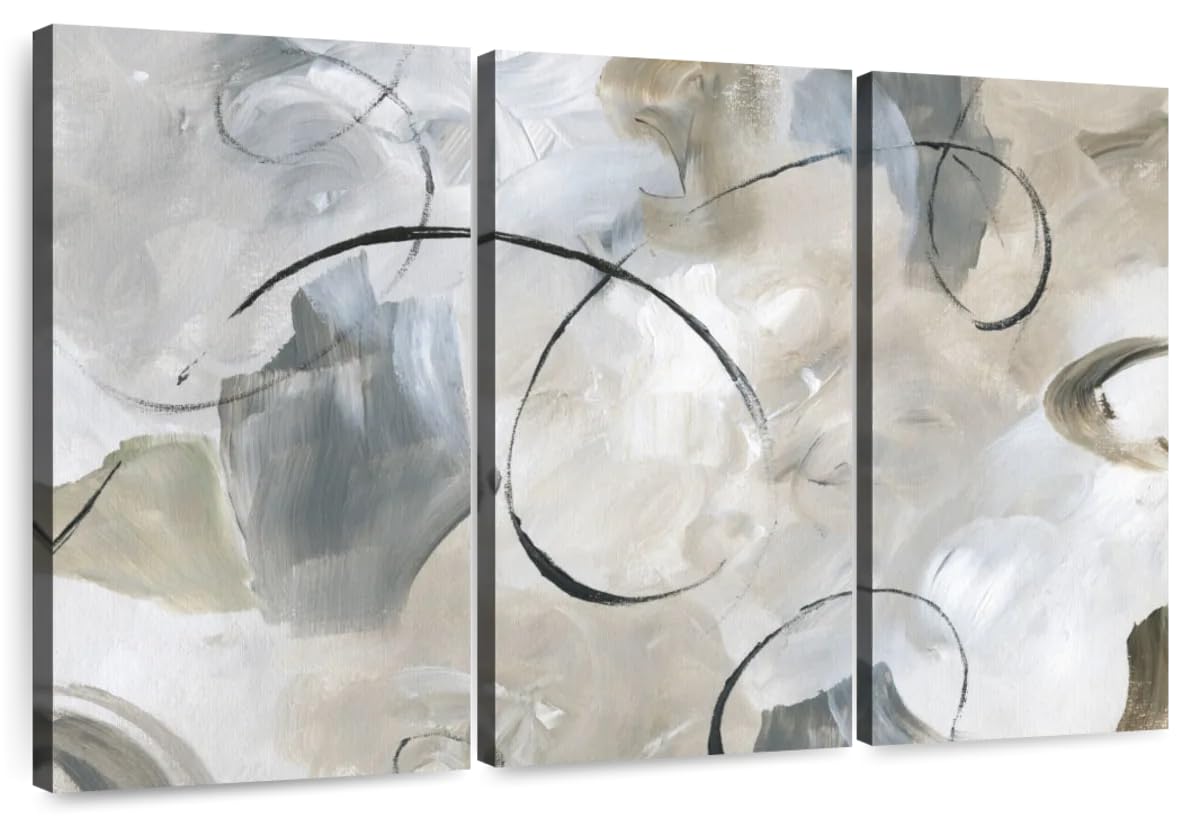 ElephantStock - Crescendo Wall Art - Horizontal Multi Panel Canvas - 3 Piece Living Room Wall Decor - Painting Strokes And Lines Multi Piece Wall Art - Blue And Brown Decor by Nan