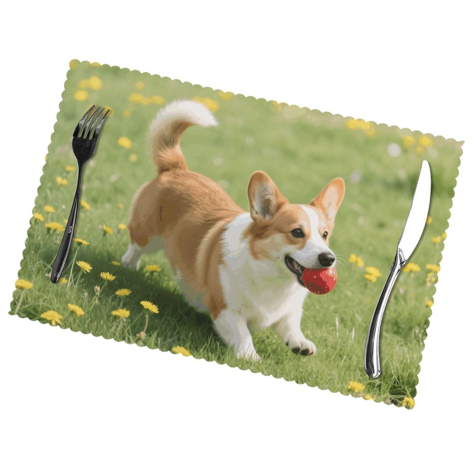 12x18 Inchplacemats Set of 6, Corgi Place Mats for Kitchen Dinning, Heat Resistant Anti Slip Table Mats, Waterproof Washable Placemat for Indoor Outdoor Party Kitchen Dining Table Décor