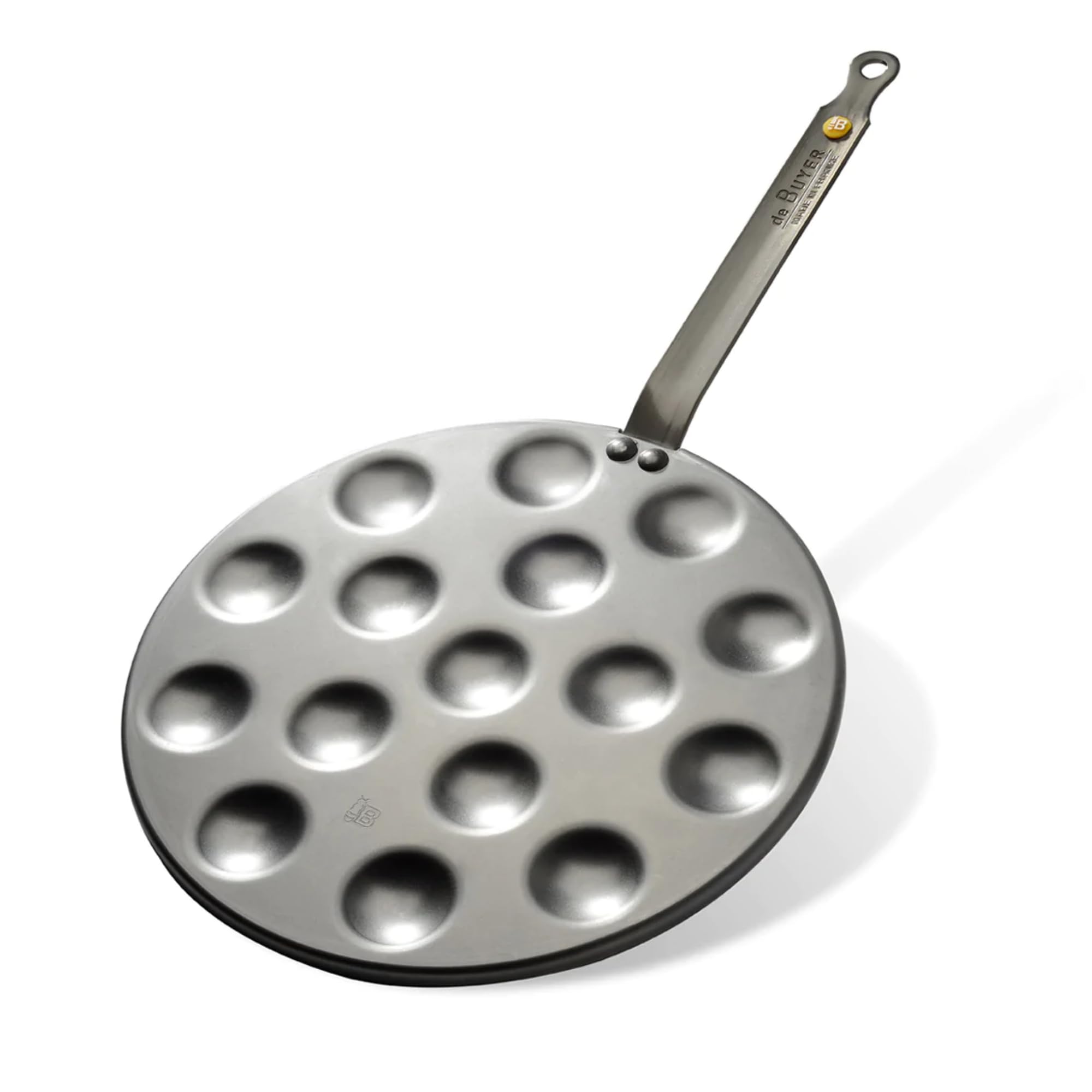 De Buyer - Poêle à Poffertjes en tôle d'acier MINERAL B - 27 cm - 16 emp. - Fabriquée en France, Sans PFAS, Anti Adhérence Natur