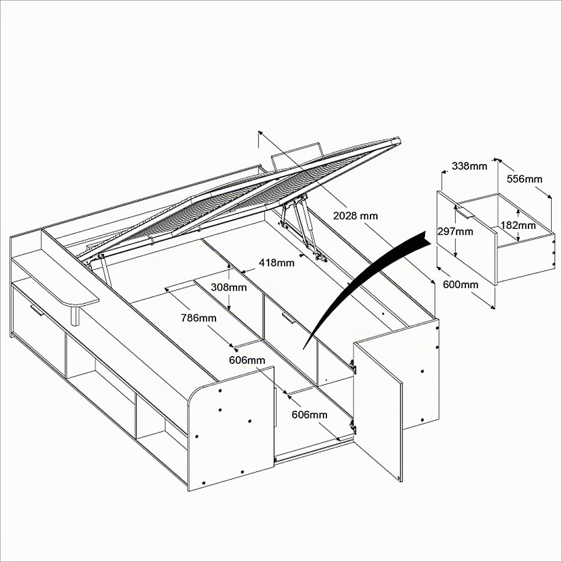 Lit avec Espace de Rangement Taravel 140x200 - Nature