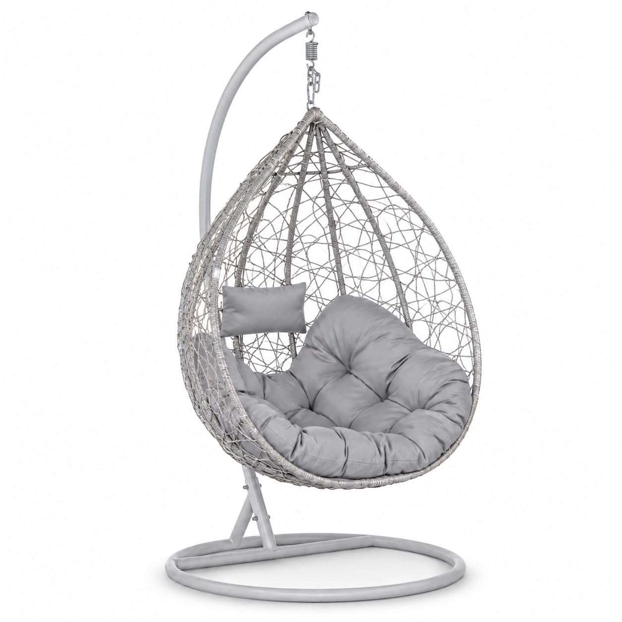 Poltrona a Dondolo Sospesa da Giardino Estosa Ferro Diametro 108cm Altezza 198cm Fibra Sintetica Cuscini Poliestere Portata 120kg