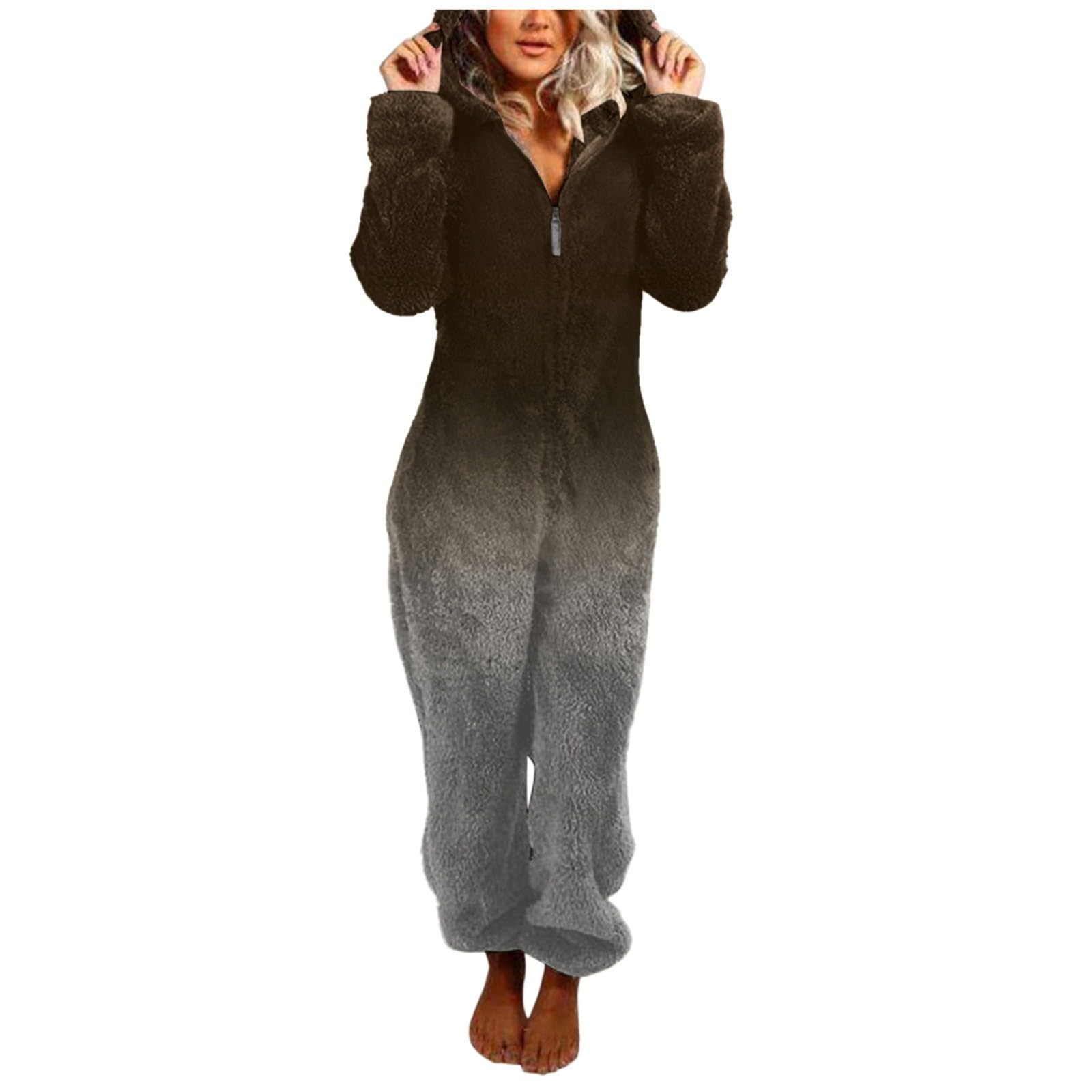 Pigiama intero da donna lungo, in pile, colore sfumato