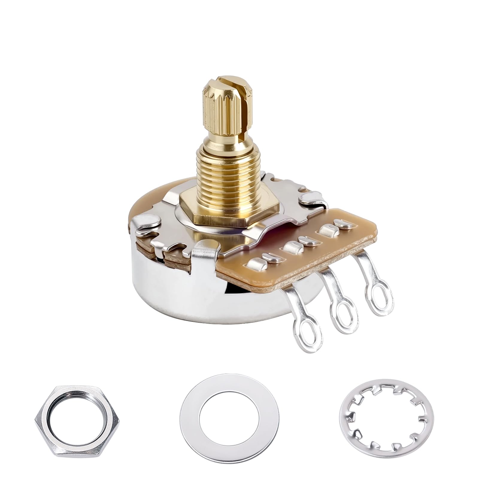 Banworks Brass A250K M8 Thread Full Sized Guitar Pots Metric 18-Spline Pots