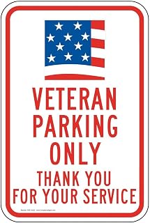 ComplianceSigns.com Veteran Parking Only Thank You For Your Service Reflective Sign, 18x12 in. with Center Holes, 80 mil Aluminum for Parking Control