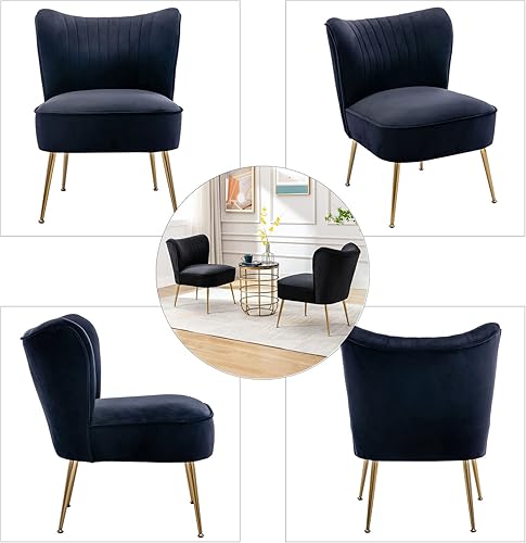 Miniatura 3 de DUOMAY Juego de 2 sillas decorativas modernas de terciopelo con patas doradas, silla lateral con respaldo alado para sala de estar, dormitorio,