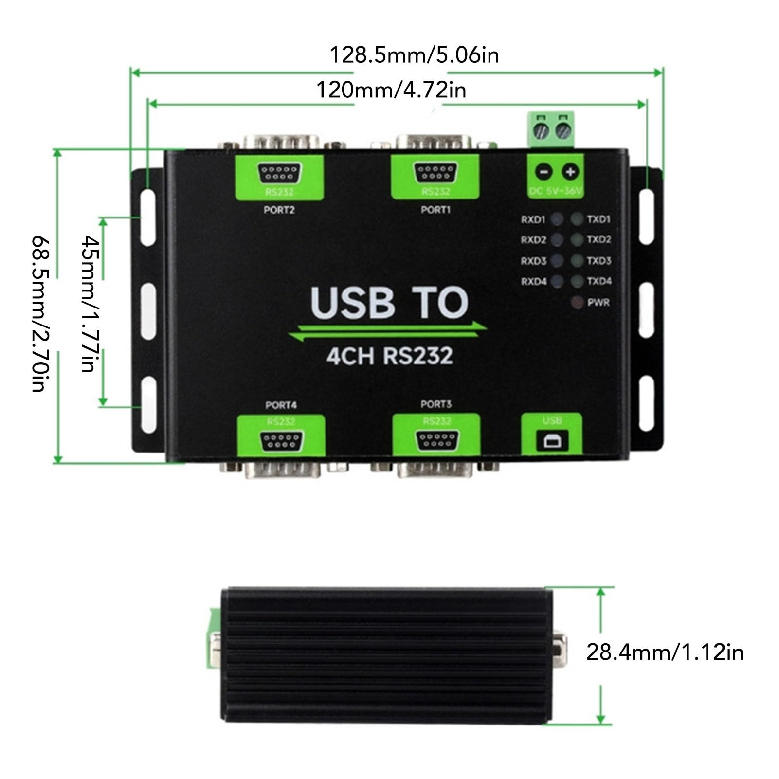 Emoshayoga Convertidor USB a 4CH RS232 Rendimiento Confiable para Comunicación Industrial - Aleación de Aluminio Duradera 1 Pieza