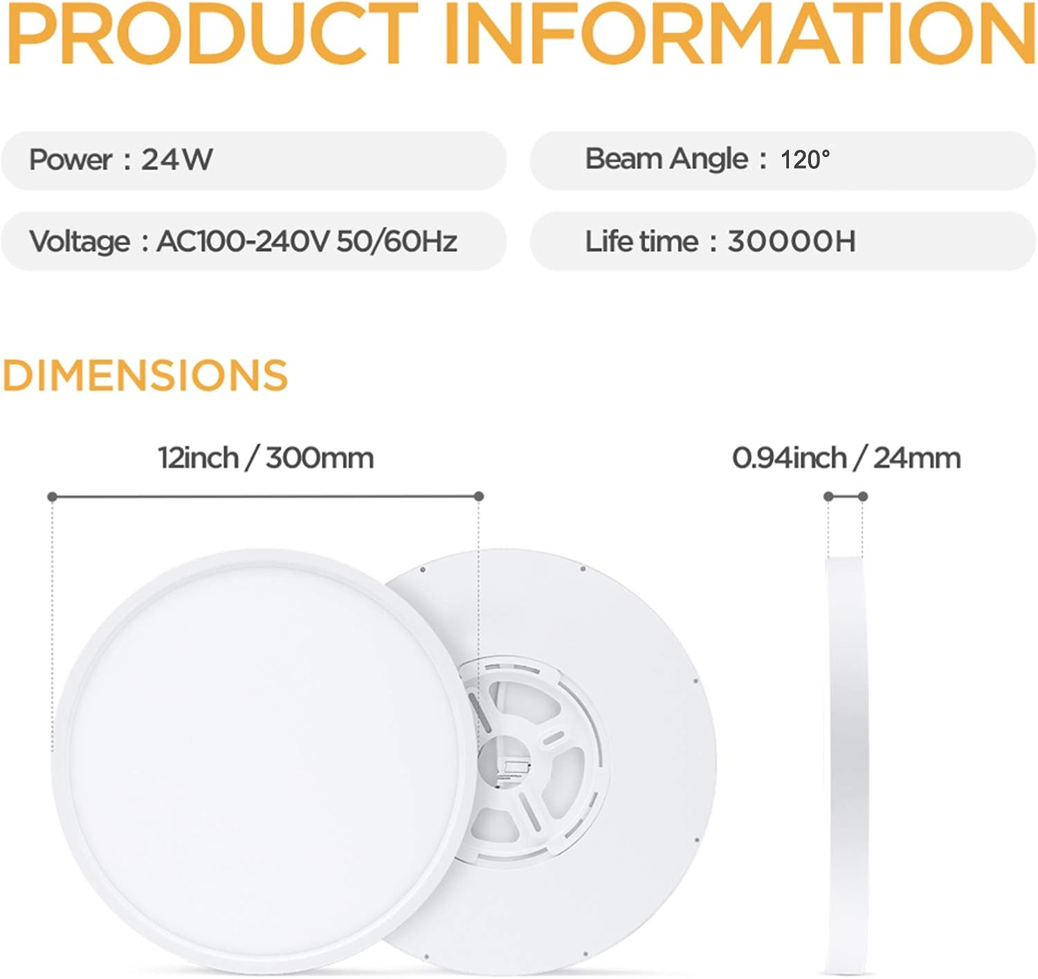 Led Flush Mount Ceiling Light, 12 Inch Close to Ceiling Light Fixtures, 5000K White Modern Surface Mount Light for Basements, Closets, Foyers, Kitchen, Laundry, Pantry, ETL Listed - - 