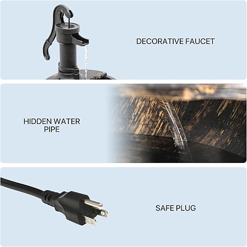 Miniatura 6 de MoNiBloom Fuentes de agua para exteriores, 27 pulgadas de alto con barril y bomba de 2 niveles y bomba de cascada para patio al aire libre, jardín,