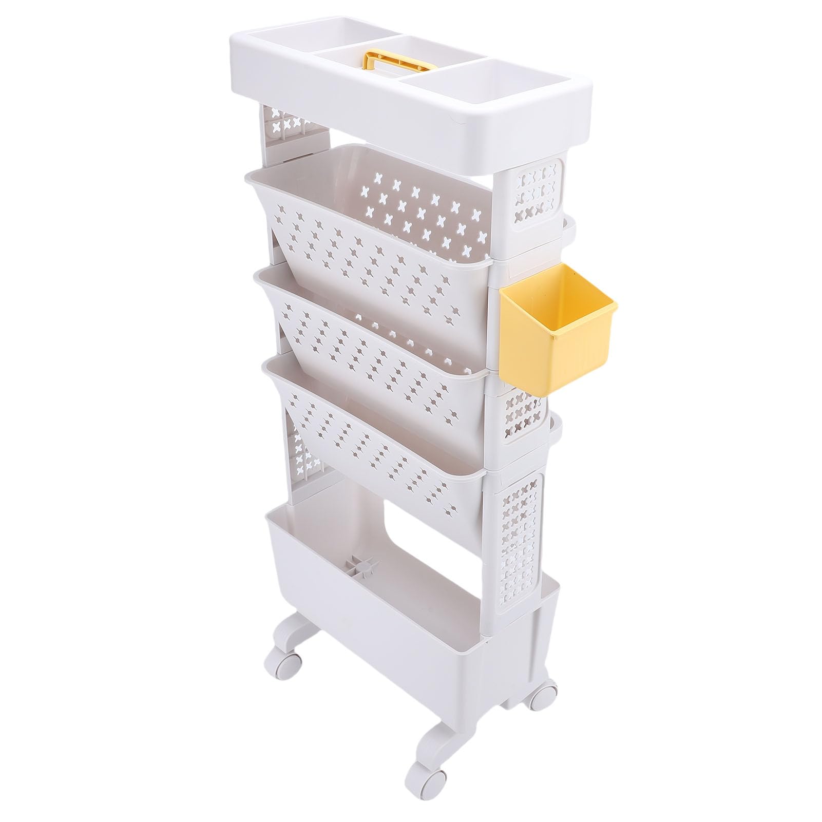 Wózek na Książki na Kółkach Wielopoziomowy, Solidny, Ruchomy Organizer do Przechowywania w Sypialni biurowej. Materiał PP. Wysokość 85 Cm (WHITE)