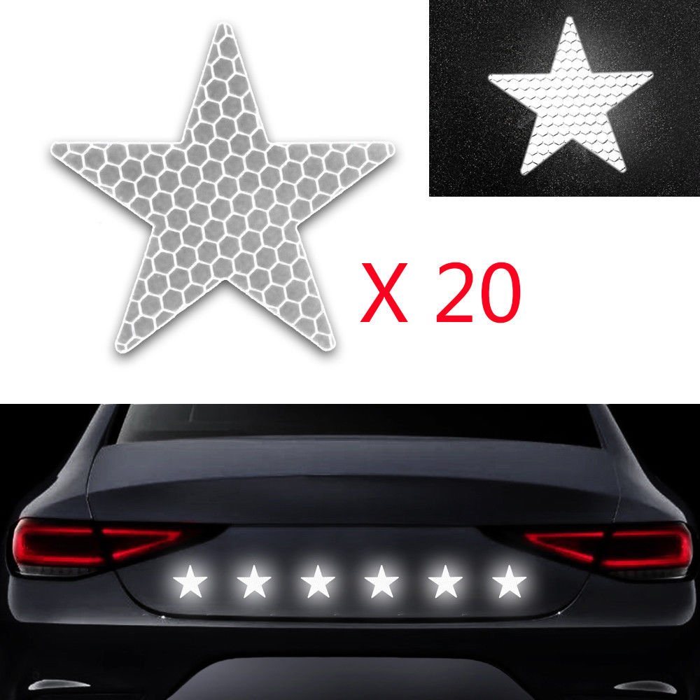 20x Reflective Reflector Sticker Self Adhesive Safety Warning Conspicuity Tape for Car Truck Motorcycle Trailer Mailbox Outdoor Star Shape White