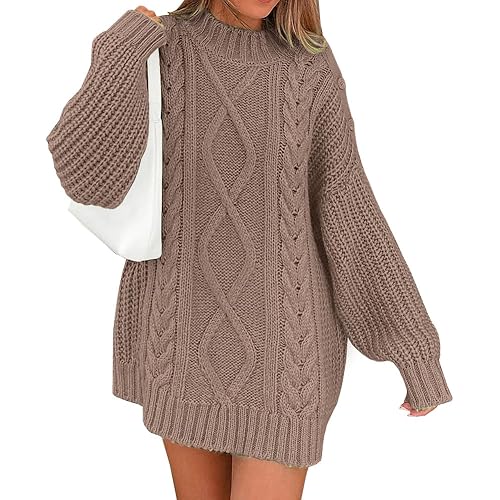 LILLUSORY Women's Crewneck Oversized Sweater Dress 2023 Fall Cable Knit Long Sleeve Chunky Casual Dresses Pullover Tops