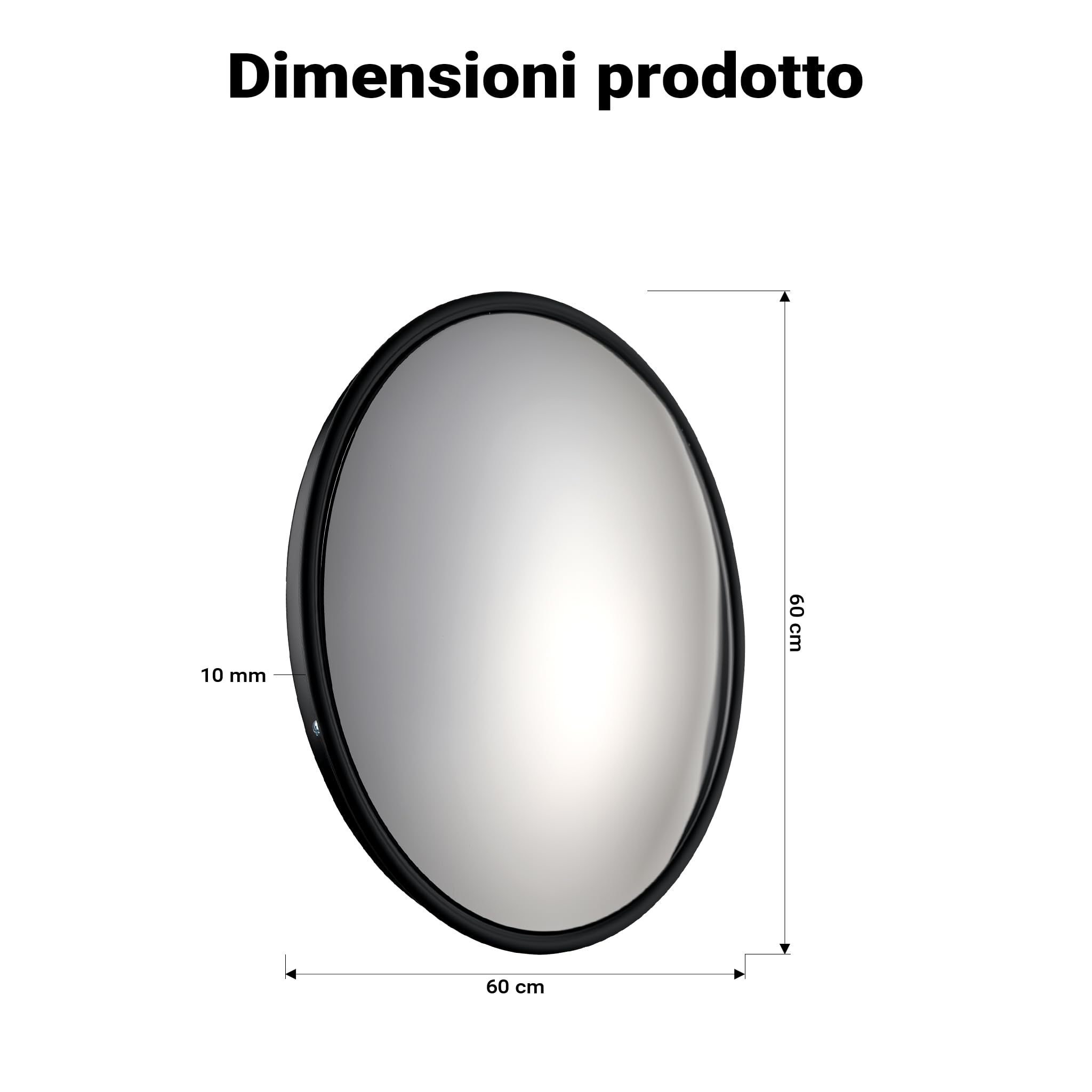 Wiltec Specchio di sicurezza 60 cm convesso nero, dispositivo di sicurezza con forma rotonda e campo visivo di 130°, specchio convesso per interni
