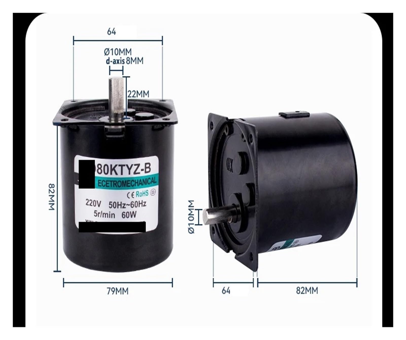 Silnik synchroniczny, 220 V, 60 W, 80 KTYZ, wał mimośrodowy, prąd zmienny z magnesem trwałym, reduktor prędkości, sterowane odwrócenie dodatnie i ujemne (15 obr./min)