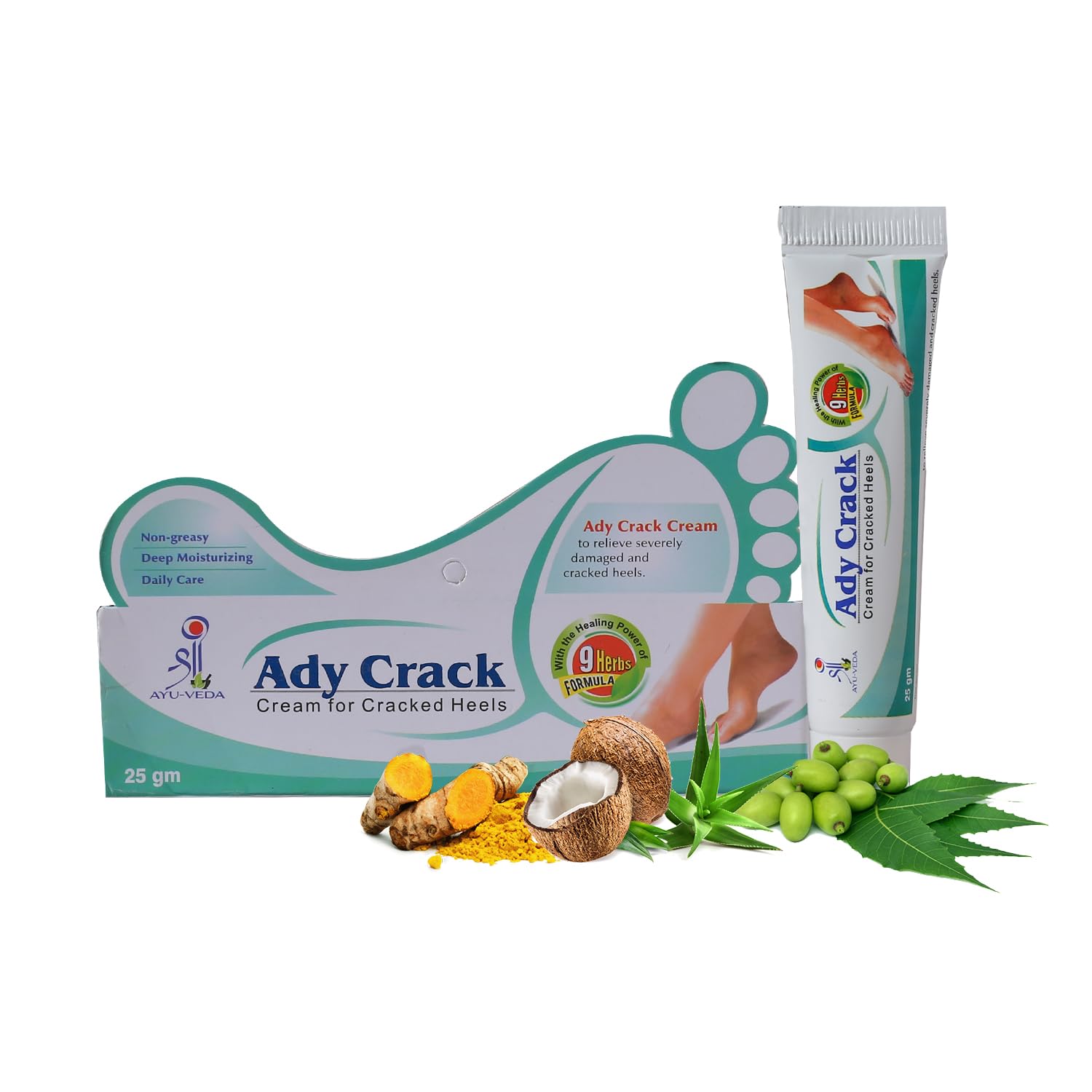 Shree Ayu-Veda Ady Crack Cream, Foot cream, For Dry & Cracked Feet, Moisturizes & Soothes Feet, Heel Repair, Chapped Skin | 9 Herbs Formula - 3 x 25g (pack of 3)