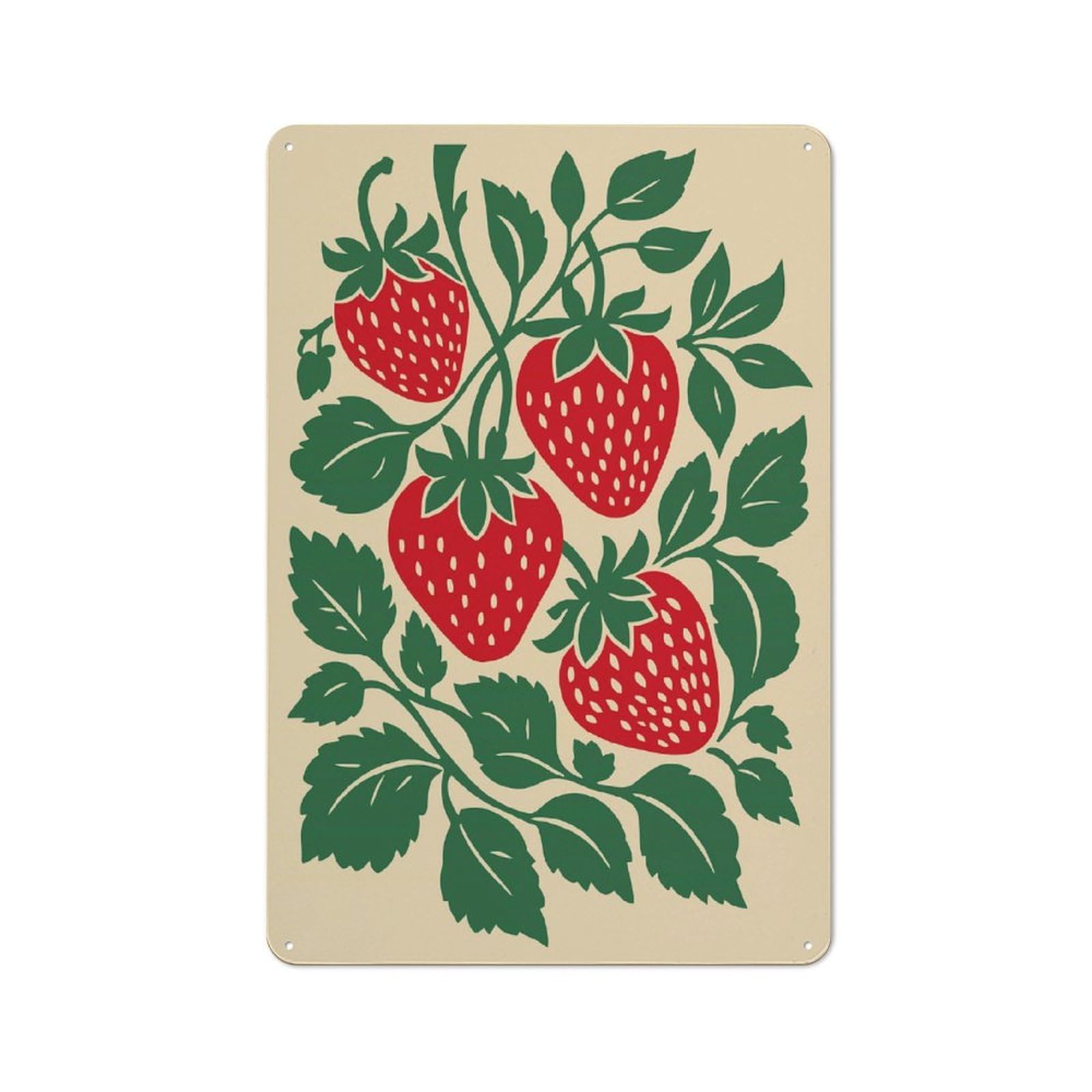 Junmoney Style-23 Stylized Strawberry Plant Illustration Tin Sign 30X20cm, Vintage Home Bar Decor For Cafe, Pub, Workshop Or Home Bar, For Relaxed Wall Styling