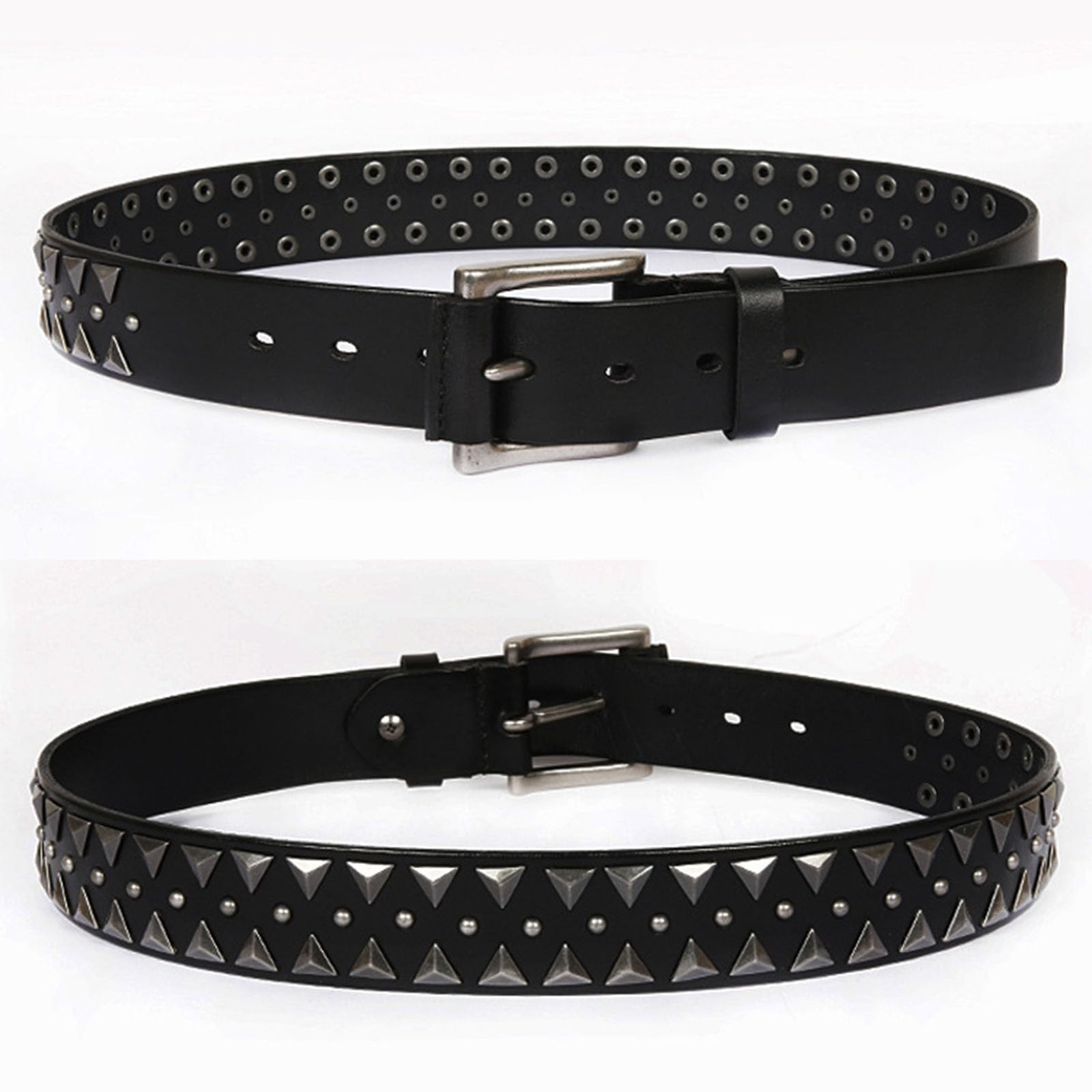 Metallnietengürtel For Herren Und Damen, Dornschließe Aus Legierung, Punkrock, Personalisierter Dreieckiger Nietengürtel Aus Rindsleder