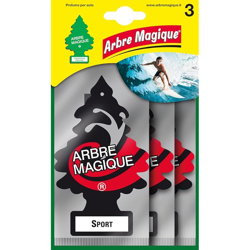 Arbre Magique, Profumatore Auto, Fragranza Sport, Profumazione Intensa e Strutturata, Durata fino a 7 Settimane, Made in Italy, Formato Multipack da 3 Pezzi
