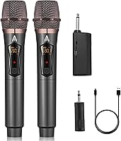 Vista 1 de ALPOWL Micrófonos inalámbricos, sistema de micrófono dinámico de metal con receptor recargable, duración de 50 horas, rango de 200 pies, micrófono