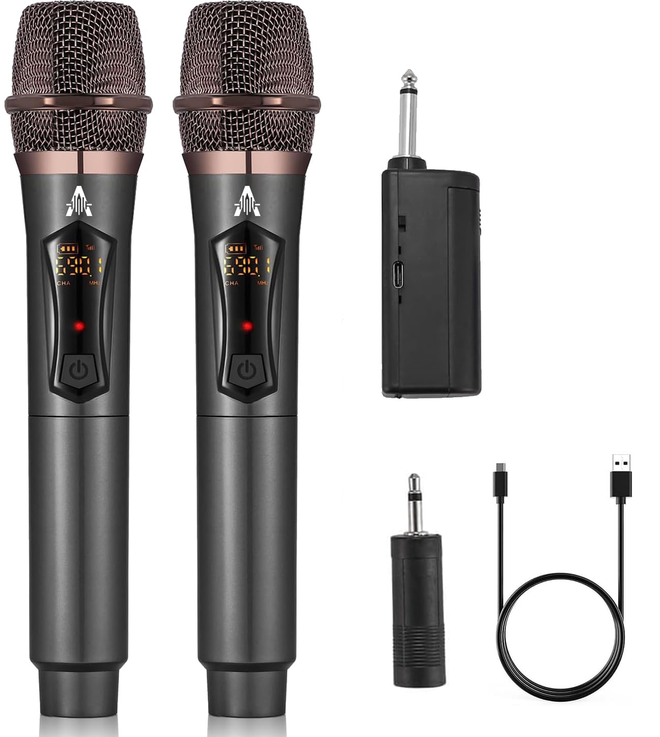 ALPOWL Wireless Microphones, Metal Dynamic Microphone System with Rechargeable Receiver, 50H Duration, 200ft Range, Microphone for Karaoke Singing, Wedding, DJ, Party, Speech, Church