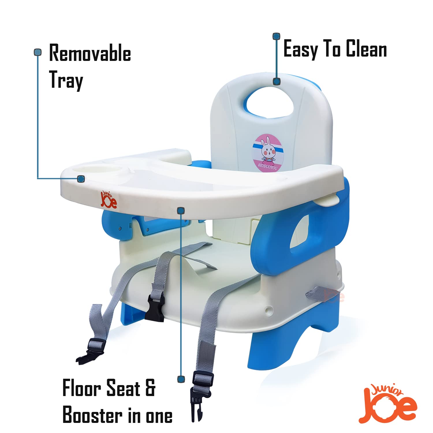 JUNIOR JOE 2 in 1 Baby Booster Seat With Removable Dining Tray and Safety Belt (BLUE) 2