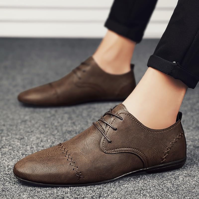 Formal Shoes for Men Lace Up Pointed Toe Faux Leather Cap Toe Derby Shoes Block Heel Low Top Slip Resistant Anti-Slip Non Slip Prom4