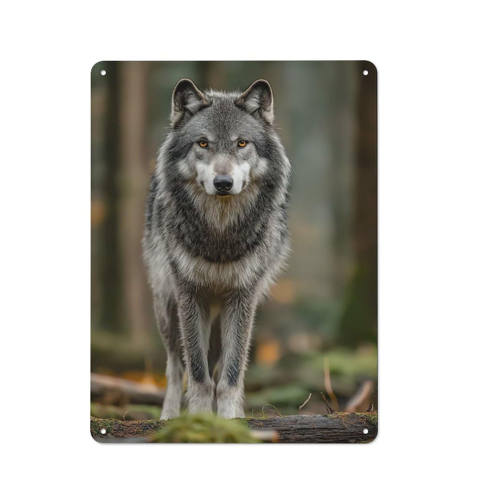 Junmoney Style-7 Loft Style Metal Wall Sign 40X30cm Featuring Wolf Portrait In Forest Setting, Studio Wall Art For Loft, Studio, Office Or Creative Room