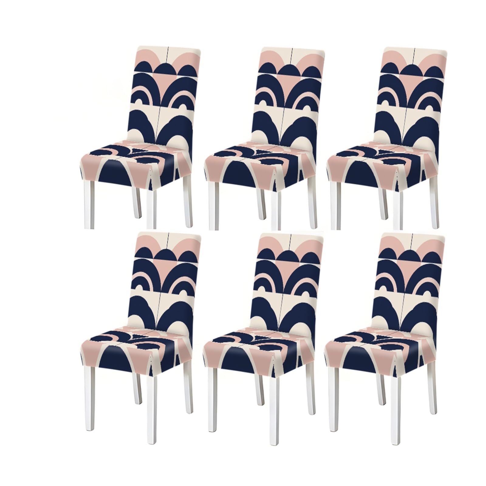 FZJKGH Modern Navy Blue Pink Geometric Arch Pattern Print Dining Chair Covers Set Of 2/4/6, Stretch Slipcovers For Kitchen Dining Room Removable Stretch Slipcovers for Dining Chairs(6PCSChair cover)
