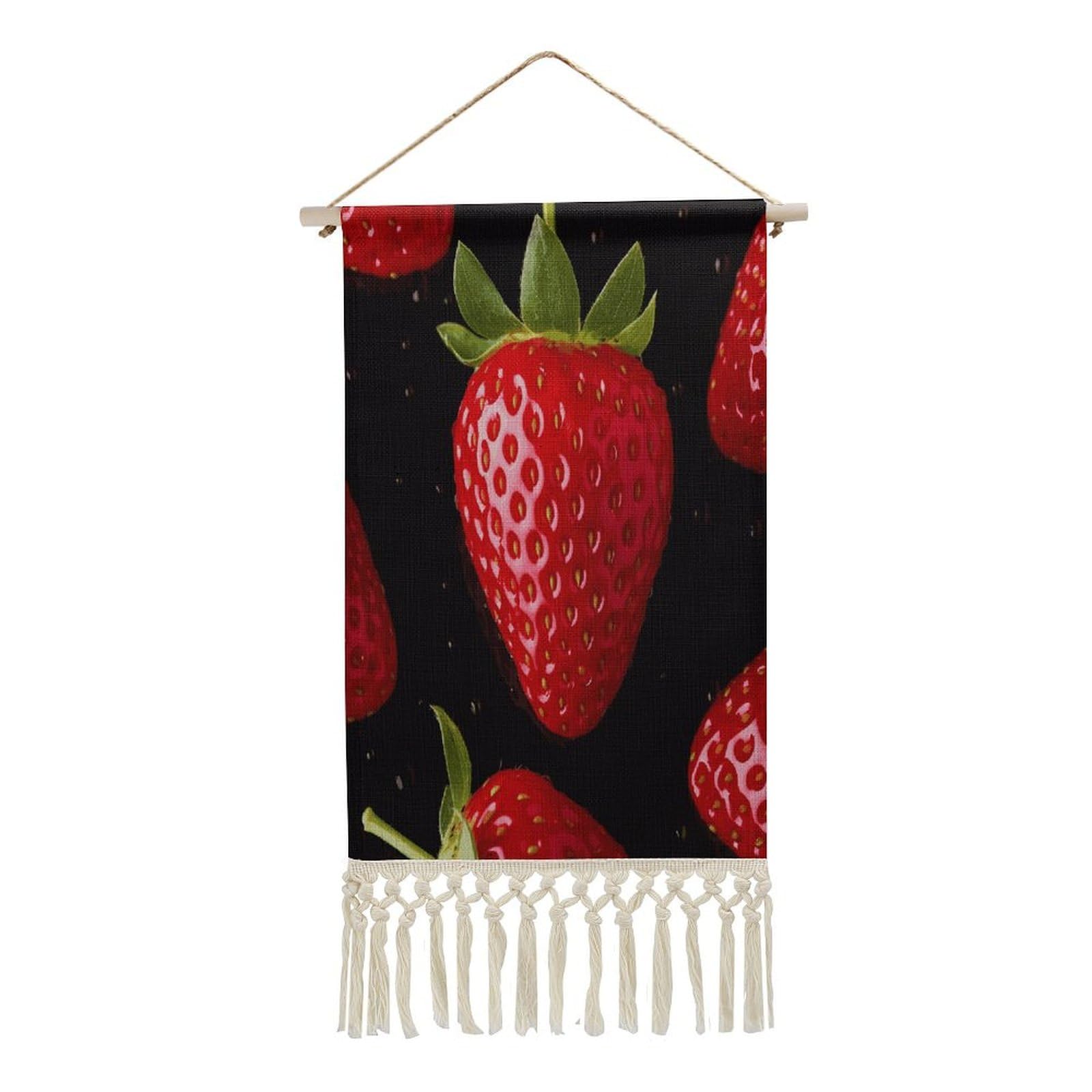 FekiLoot Strawberry Wall Art Print Decor Art Tapestry with Tassel Cotton Linen Hanging Poster Vintage Aesthetic Wall Art Poster Rustic Wall Art Decor for Home Bedroom Living Room Office
